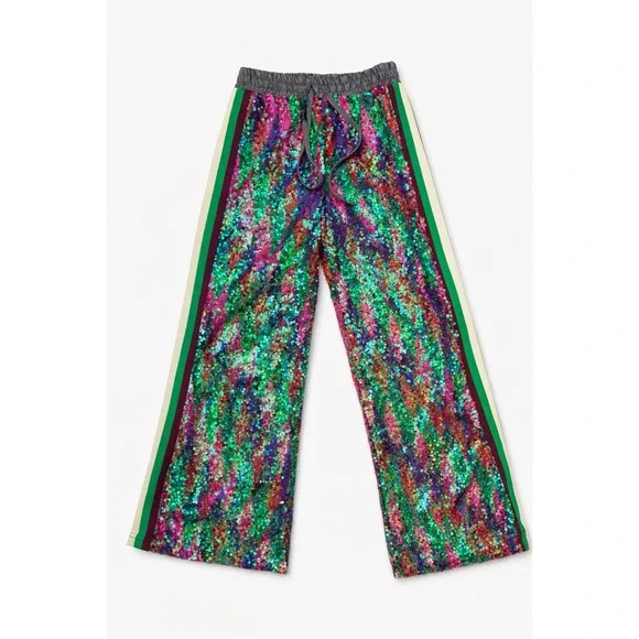 Dimora Italy Multicolor Sequin Wide Leg Pants IT 40 US Small NWT Disco Festival - Picture 2 of 9
